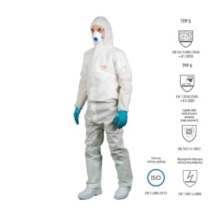 Combinezon de protectie, OxyChem C110, clasa 5/6, polipropilena, alb, antistatic, protectie impotriva contaminarii cu chimicale, microorganisme si particule radioactive, marime XXL