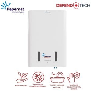 SD421350_Dispenser HIGHFAST, Defend Tech pentru prosoape de hartie pliate V, plastic alb tratat antibacterian, 63 x 42 x 14.6 cm-1