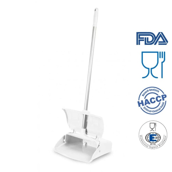 Faras rabatabil cu maner lung 80 cm, tip lobby pan, IGEAX 1082, alb, cu capac, rezistent la 121 °C autoclavare, pentru industria alimentara, certificata HACCP, FDA