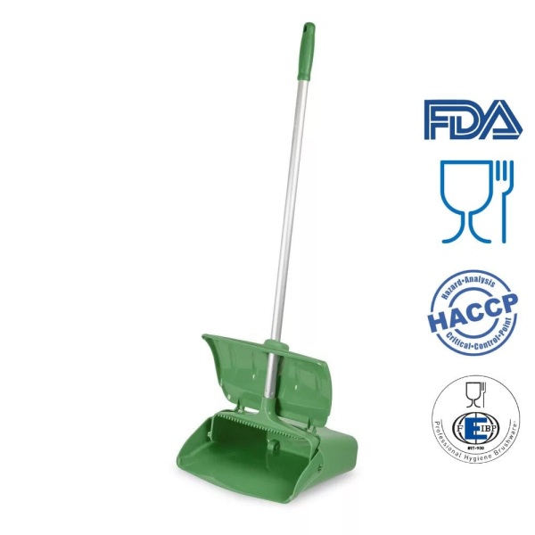 Faras rabatabil cu maner lung 80 cm, tip lobby pan, IGEAX 1082, verde, cu capac, rezistent la 121 °C autoclavare, pentru industria alimentara, certificata HACCP, FDA